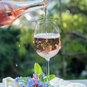 rose wine in garden